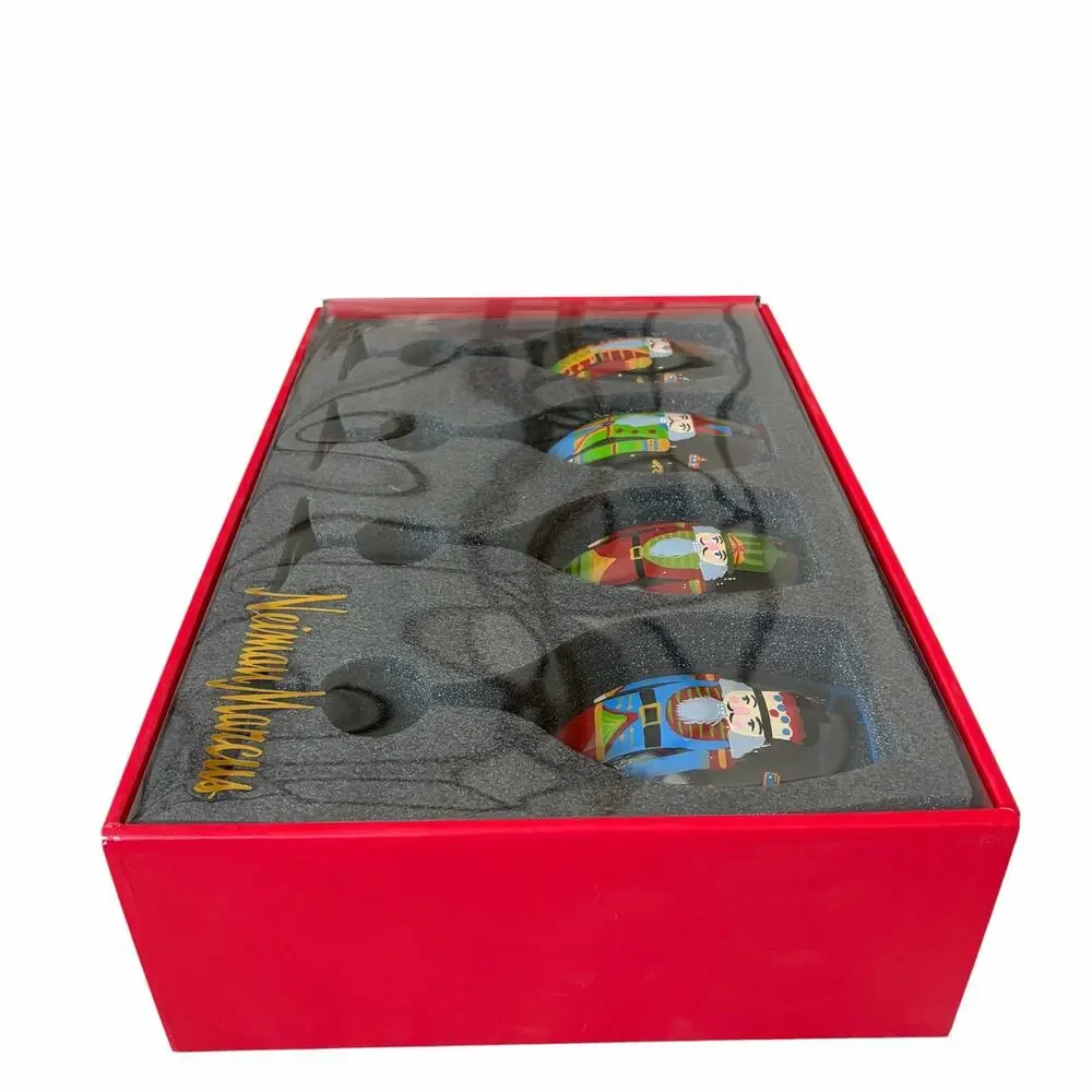 Neiman Marcus Hand Painted Nutcracker Wine Glasses 9in Set of 4 In Gift Box NEW